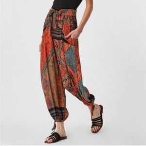 Free People Bohemian Patchwork Tie-Waist Harem Pants